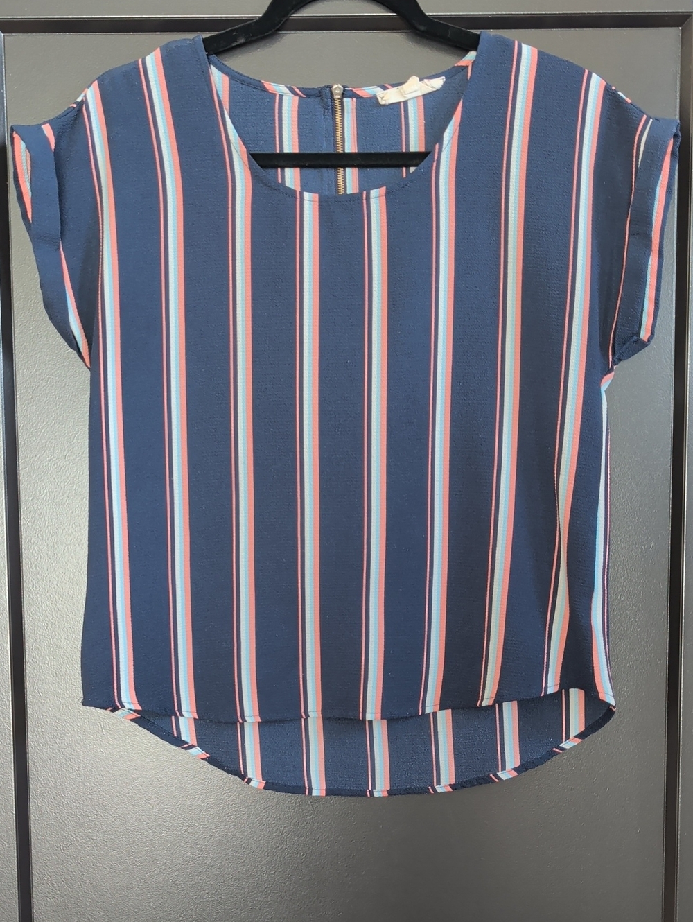 Navy Vertical Stripe Short-Sleeve Blouse
